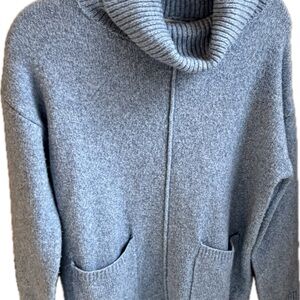 Soft Surroundings Mara Cowl Neck Sweater Small Blue Cozy Pocket Tunic Wool Blend